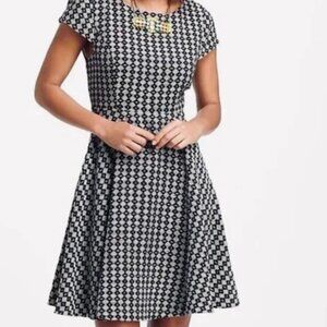 Anthropologie Maeve Cap Sleeve Mod Black Jacquard Geometric Dress Size 4